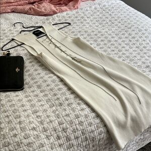 Bershka Cream Ribbed Lace-Up Dress